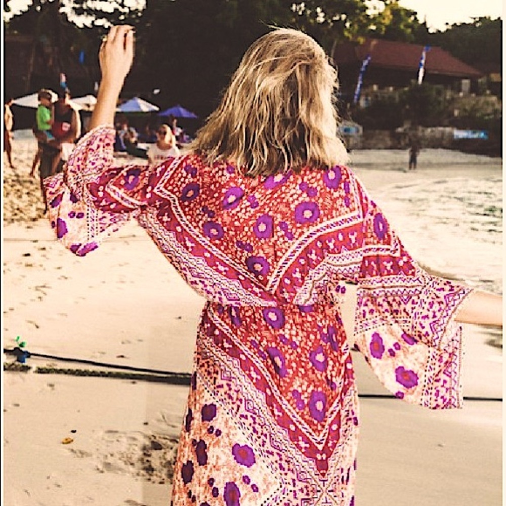 - Bohemian Vintage Print Kimono Swim Cover